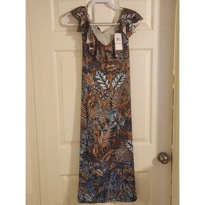 Democracy NWT Size 1X Double Ruffle V Neck Leaf Print Woven Tank Dress